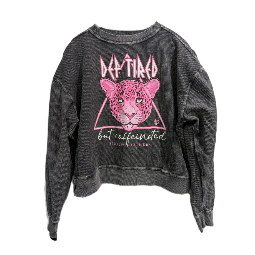 Simply Southern Womens Def Tired Caffeinated Graphic Sweatshirt‎ XL Boxy Momcore
